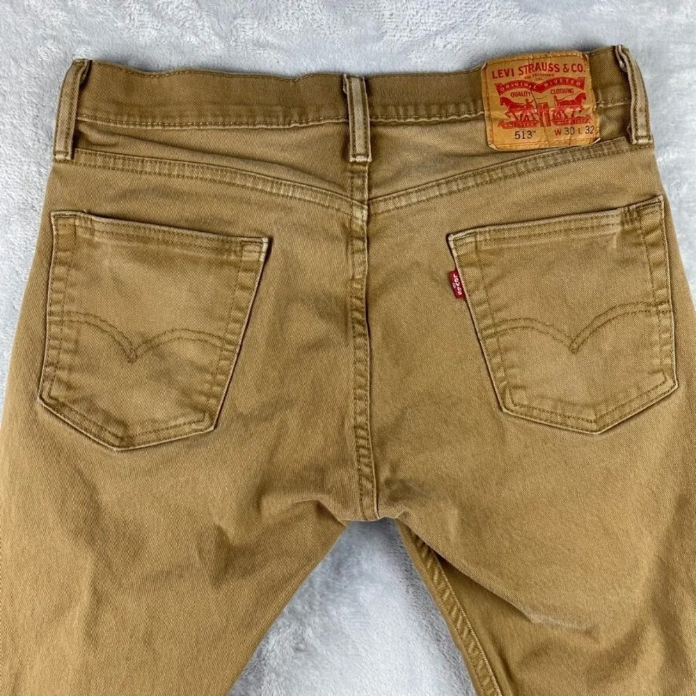 Levis Jeans Mens 28x31 Brown Tan 513 Slim Straight Distressed Western Denim